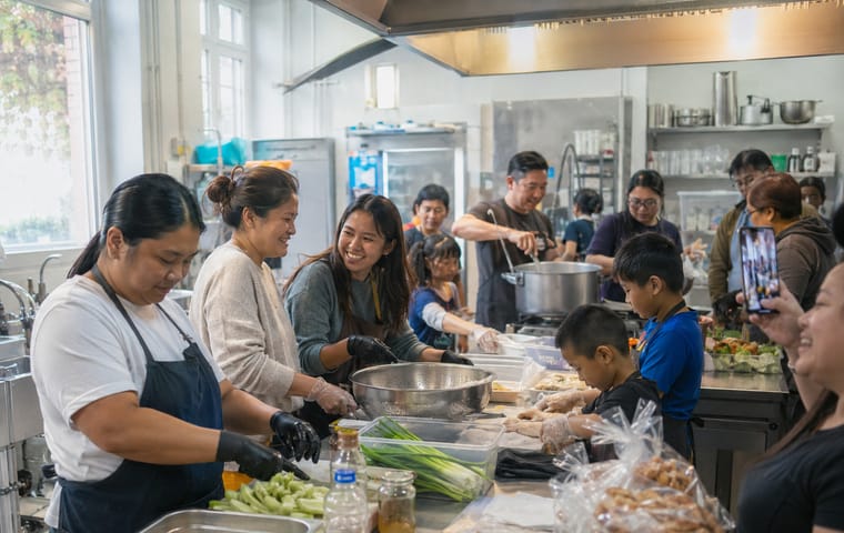 Volunteers cooking together